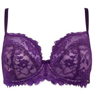 NWT India Loves Pour Moi eyelash lace underwired bra in blackberry sheer 34d